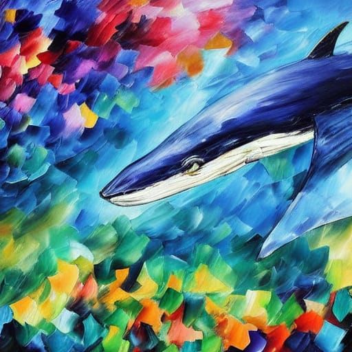 Blue Whale in Vibrant Watercolor Canal