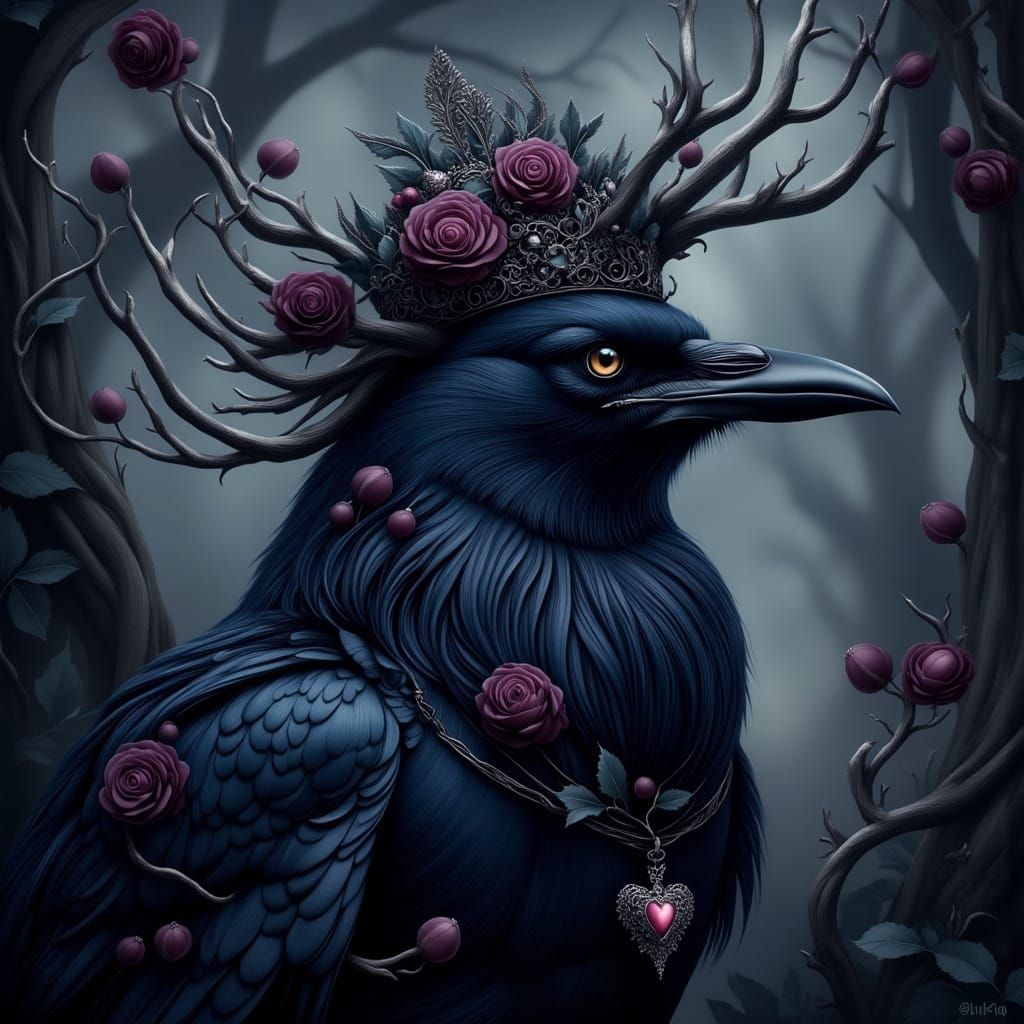 Ethereal Bird in Ornate Crown, Art Nouveau Style
