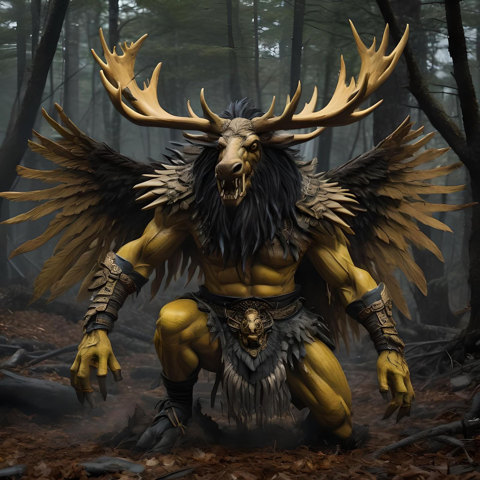 Yellow Moose-Headed Oni Beckons Near Sapporo