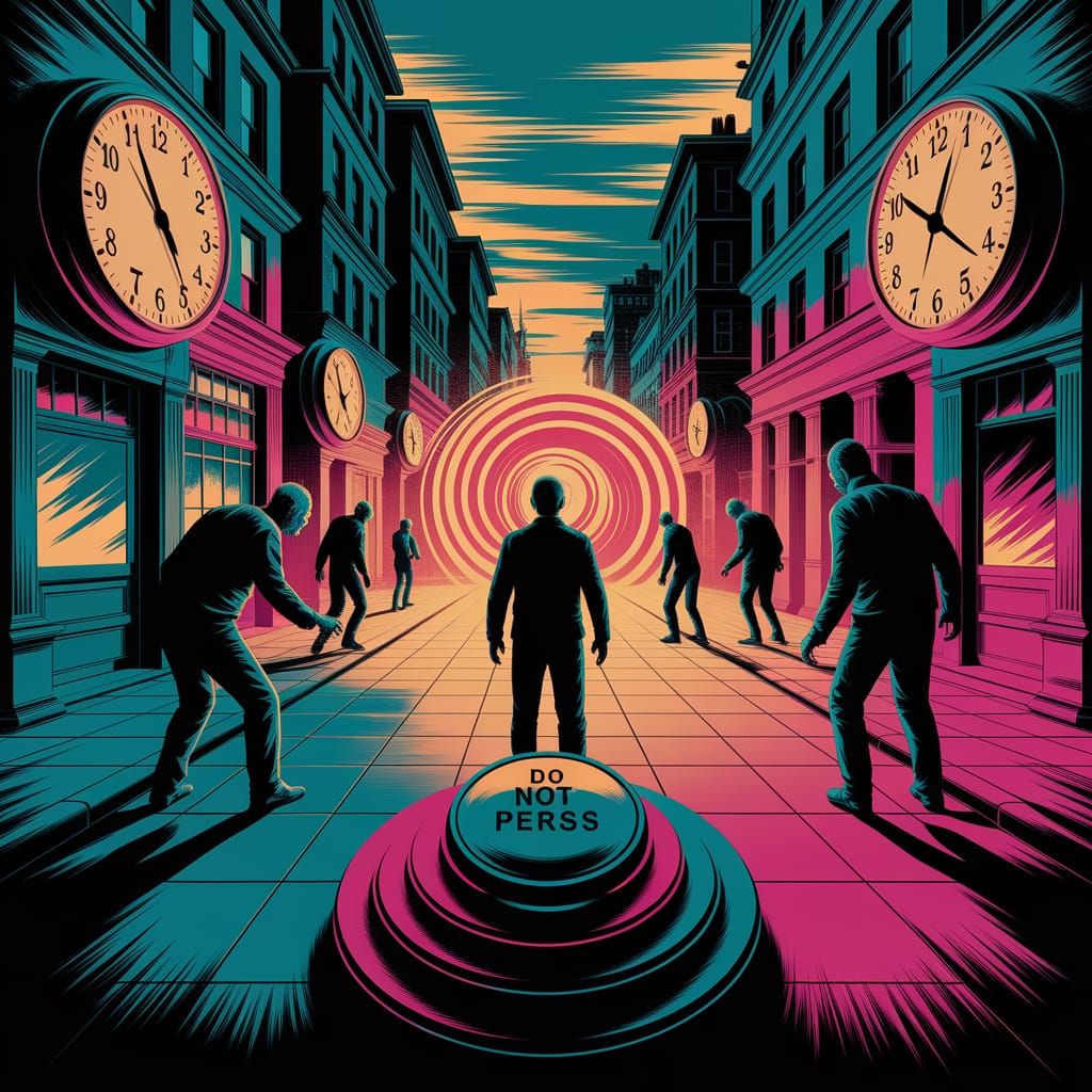 Surreal, Dreamlike Scene of Mysterious Portal and Zombies in...