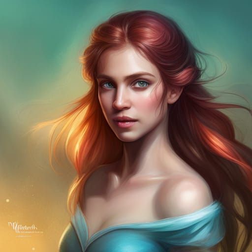 Detailed Mermaid Portrait in Art Nouveau Style