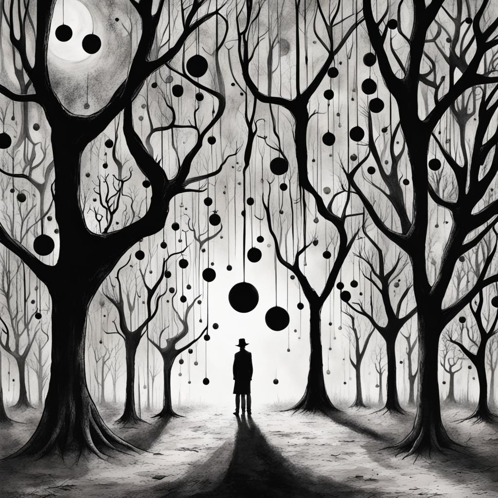 Monochrome World with Bouncing Orbs in Stop-Motion Style