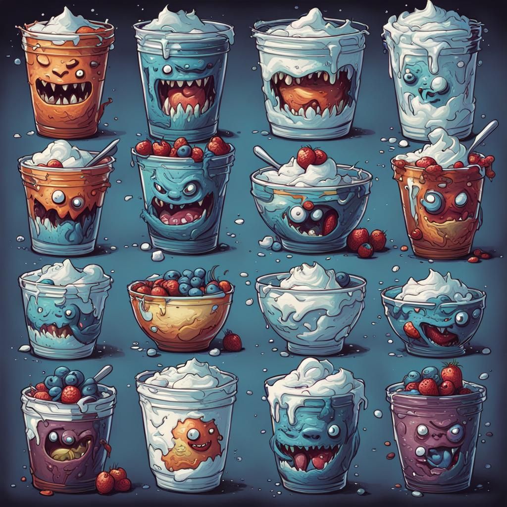 Video Game Yogurt Monsters in Comic Book Art
