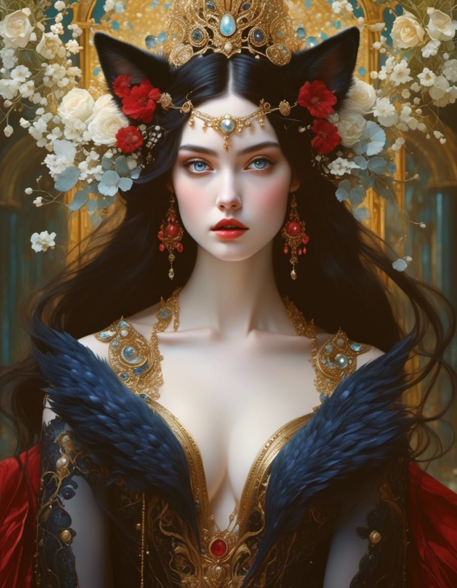 Fox Girl in Ornate Gown, Digital Illustration