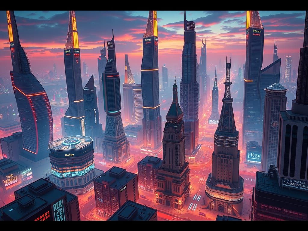 Futuristic Cityscape in Retro-Futuristic Style