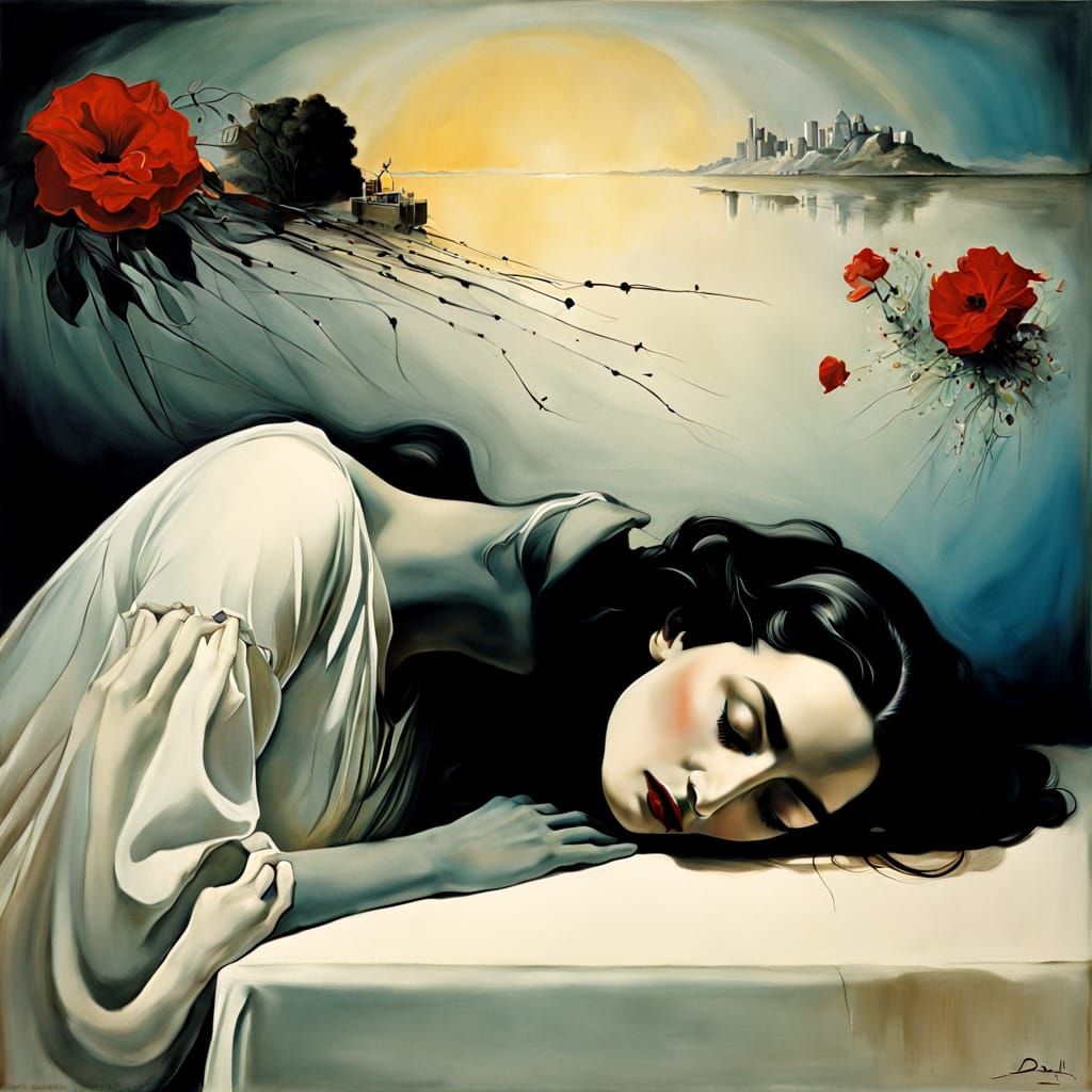 Surrealist Painting of Lovers Expressing Bittersweet Love