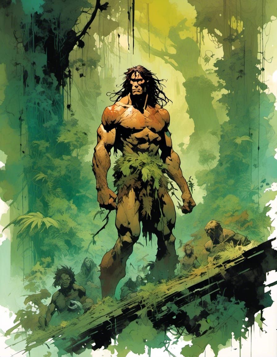 Dynamic Tarzan Portrait in Comic Panel Style