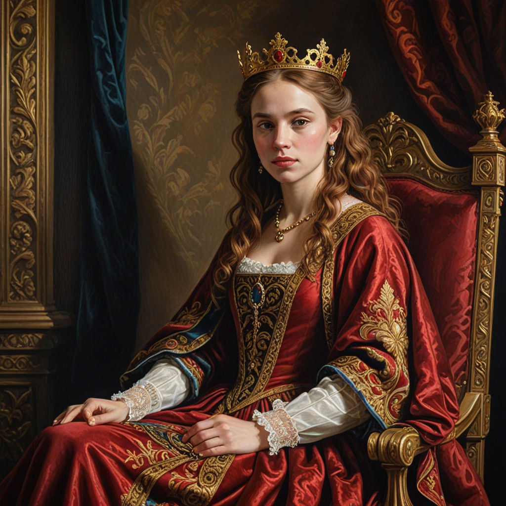 Regal Renaissance Queen in Golden Splendor