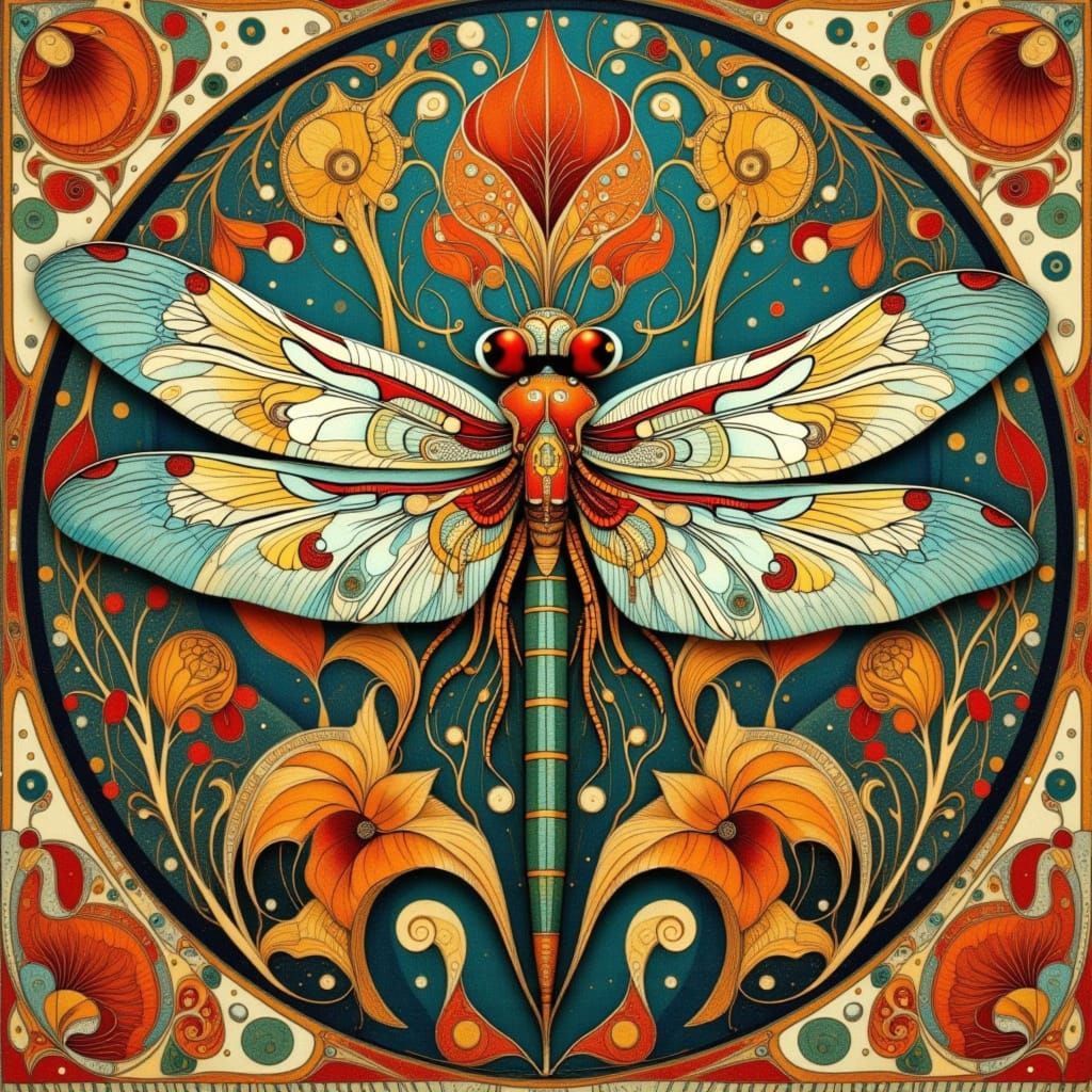 Dragonfly Kaleidoscope in Art Nouveau Style