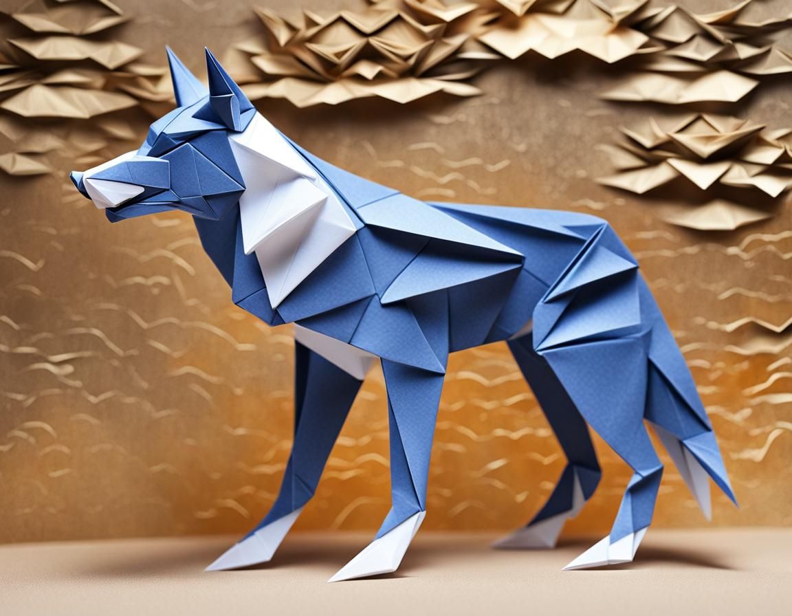 Origami Wolf in Amber Palace Setting