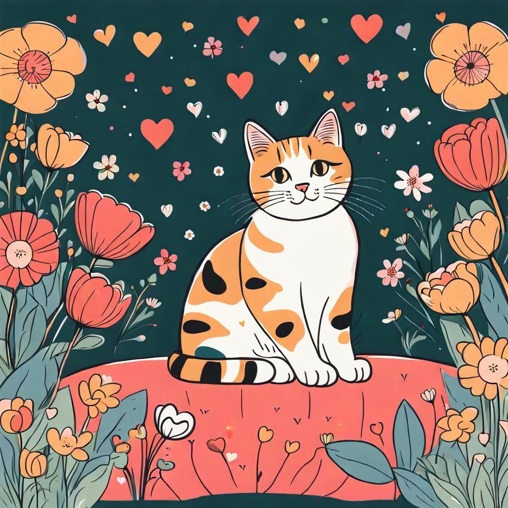 Cat on Pillow in Clear Line Style