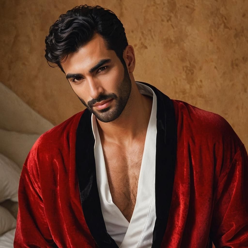 Hirsute Man in Red Velvet Bathrobe, Expressionist Portrait