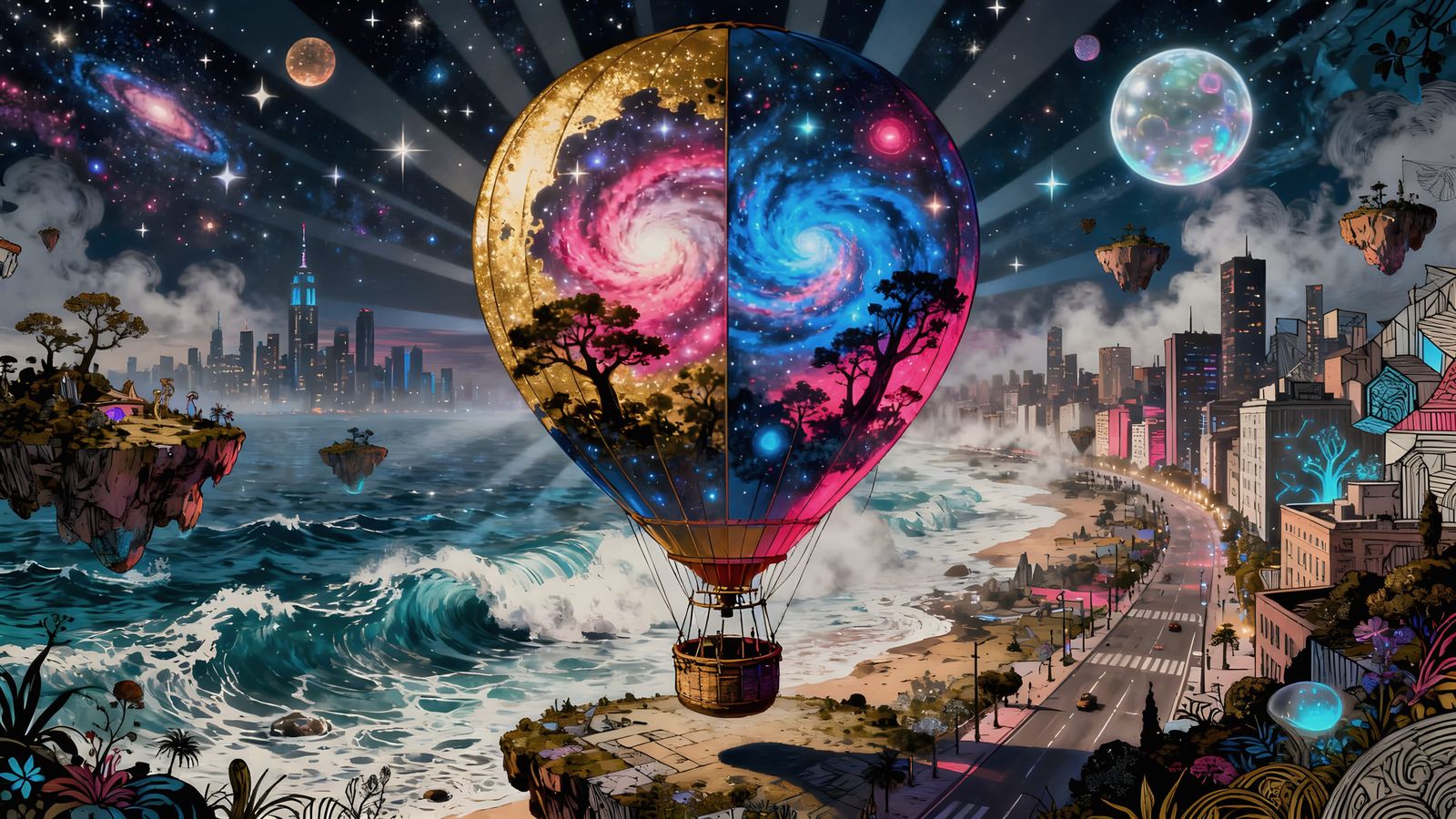 Galaxy Hot Air Balloon Double Exposure