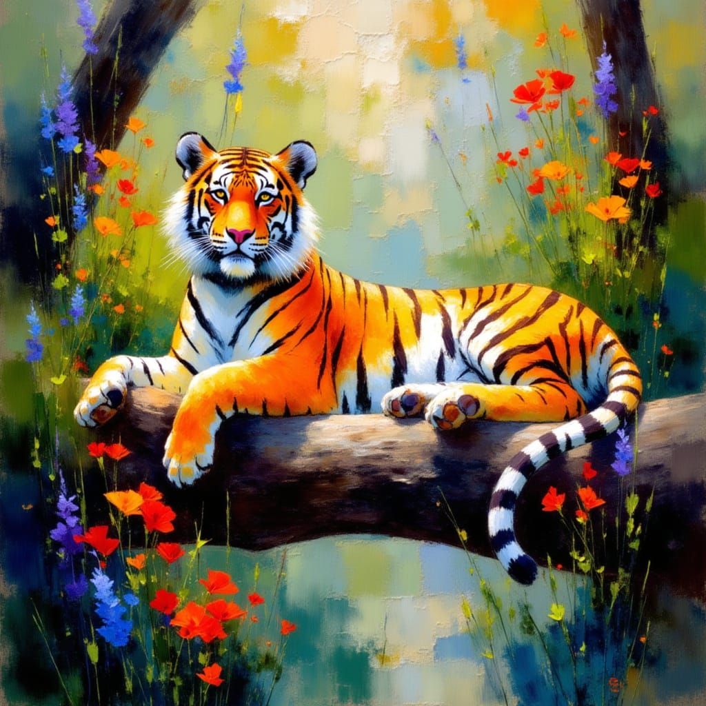 Impressionistic Tiger in a Vibrant Forest Scene