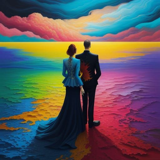 Surrealist Oil Painting of Opposites in Dreamscape