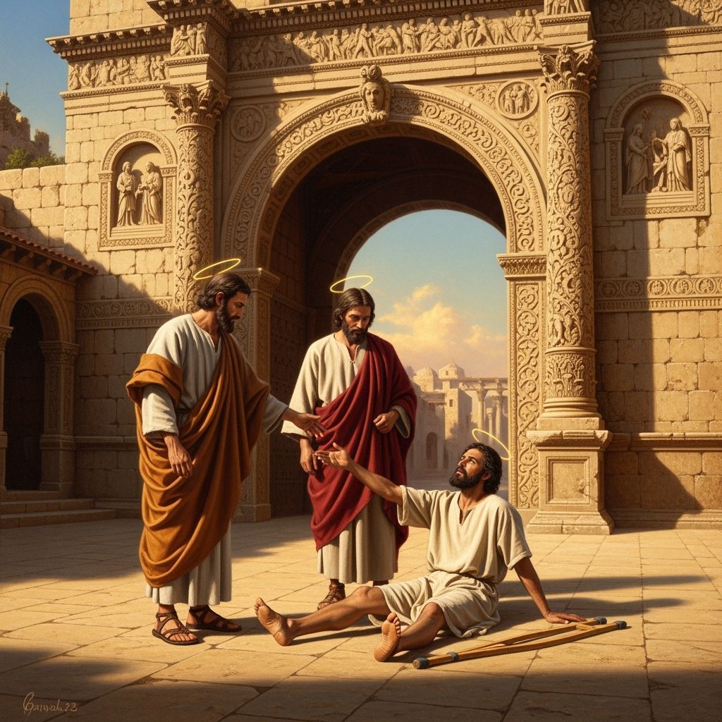 Peter and John Heal Lame Man: Golden Oil Painting