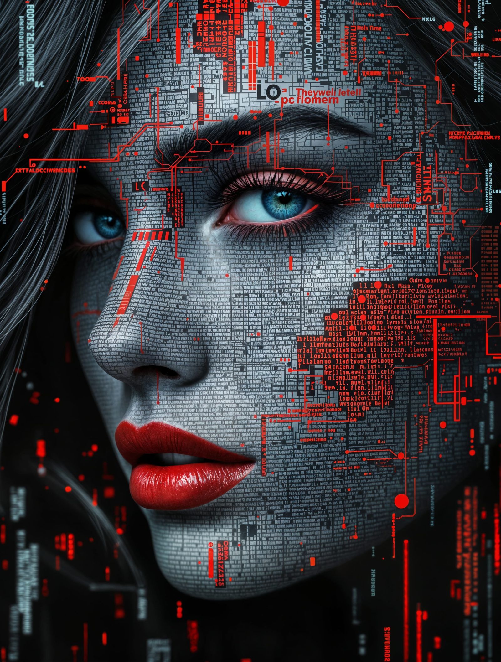 Cyberpunk Goddess with Pixelated Skin