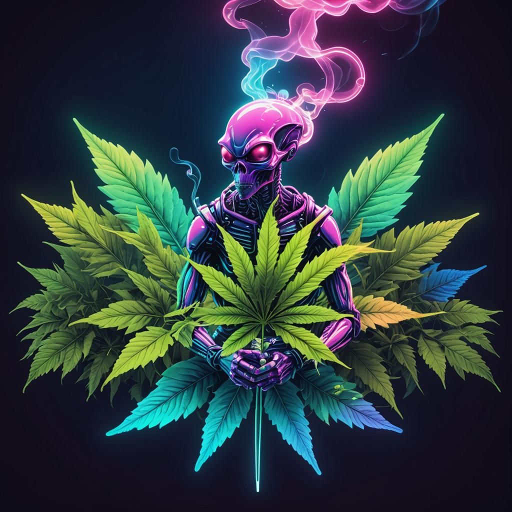 Retro Neon Alien Smoking a Futuristic Vape