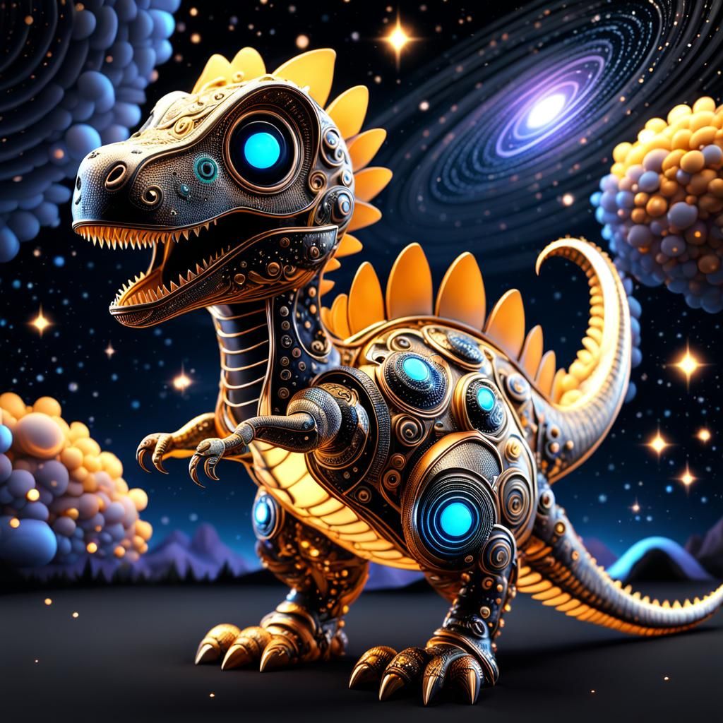 Cute Robot Dinosaur T-Rex in Starry Galaxy