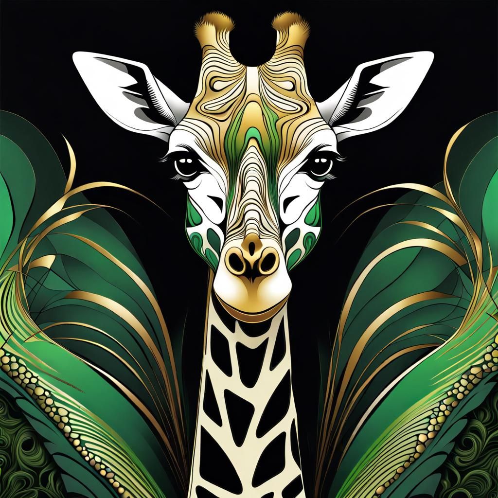 Giraffe in Pampas: Neo-Primitivism Line Art