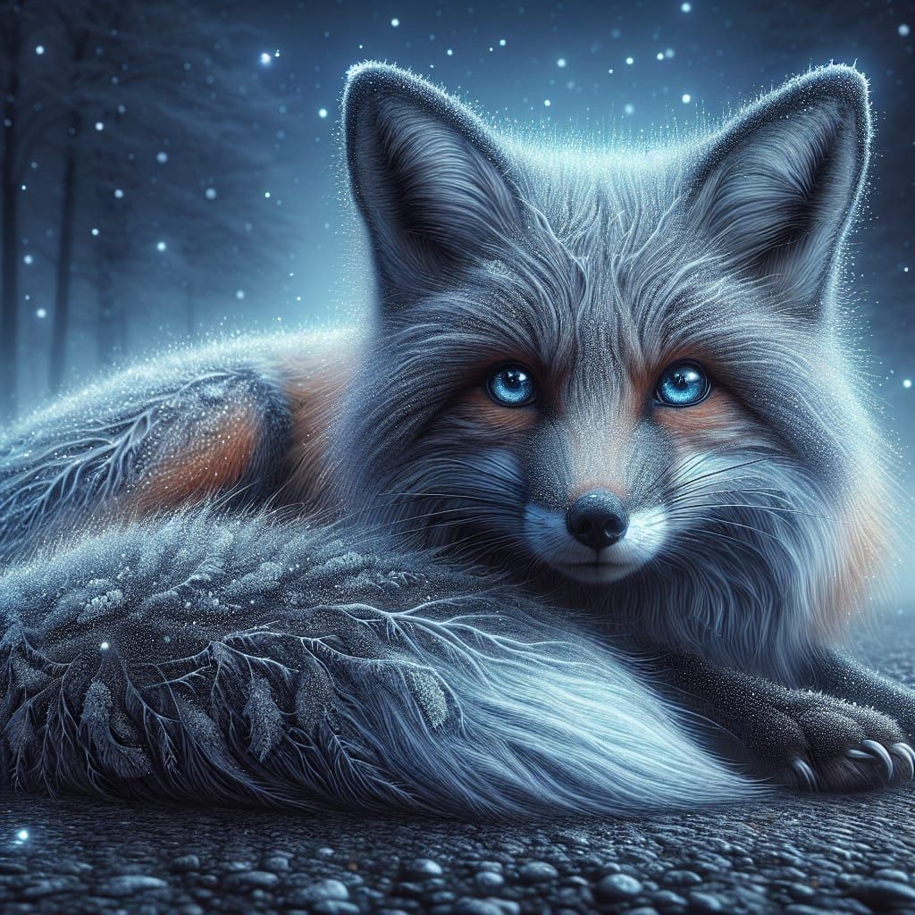Enchanting Fox Under the Night Sky: A Digital Painting