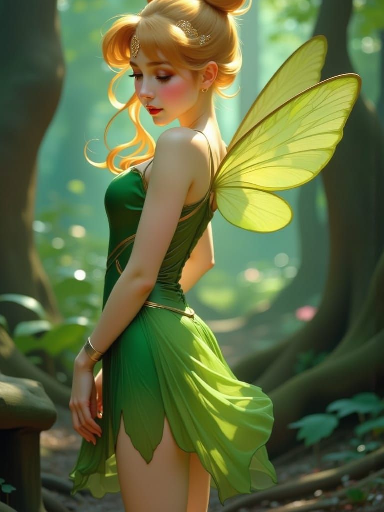 Whimsical Tinkerbell Portrait in Art Nouveau Style