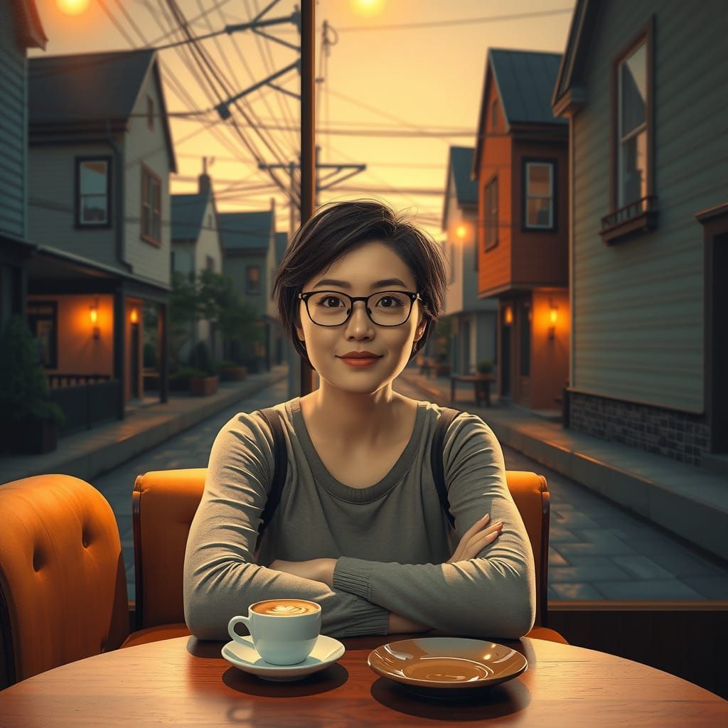 Surreal Cafe Scene Blends Indoor and Outdoor Worlds