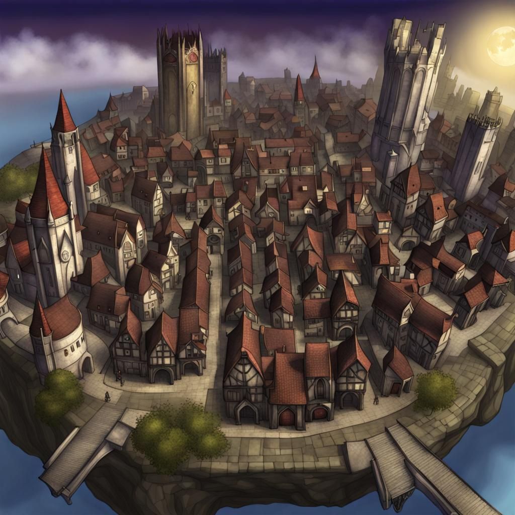 Top-Down View of a Large Magical Medieval City