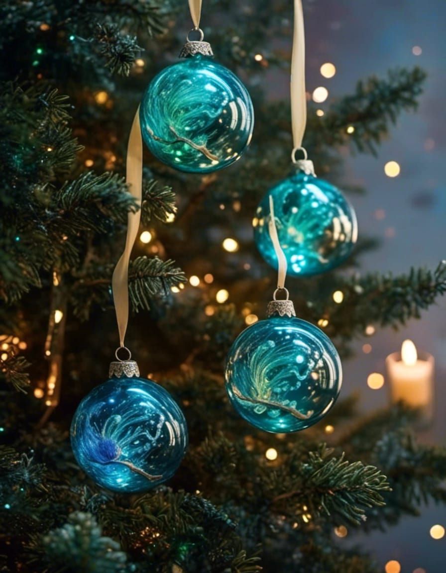 Bioluminescent Glass Ornaments on Satin Ribbon