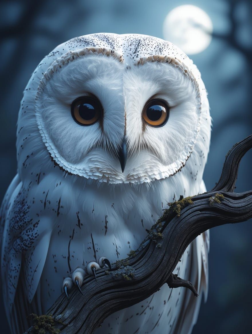 Hyper-Realistic Owl in Eerie Moonlit Forest