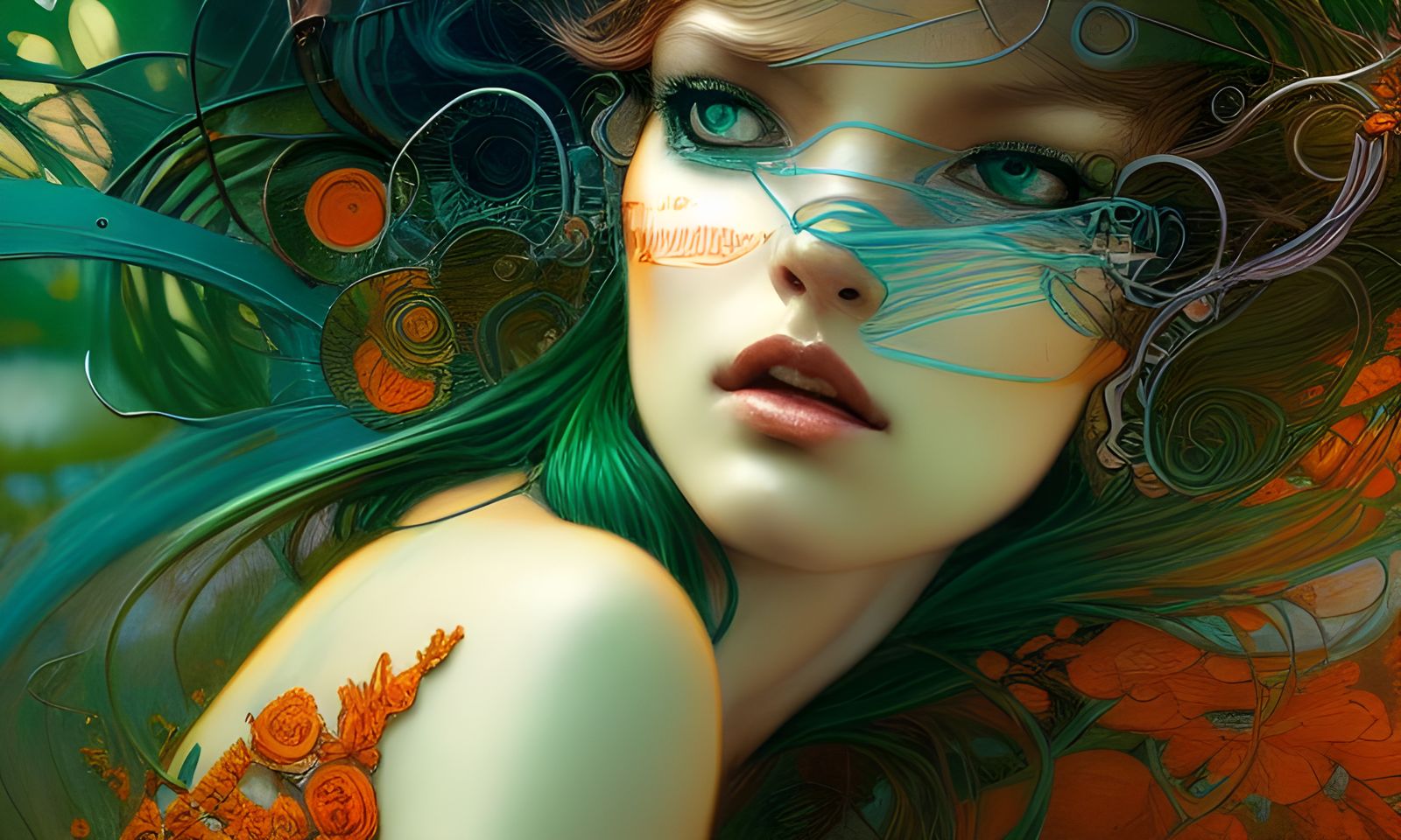 Ethereal Green and Orange Landscape Illustration