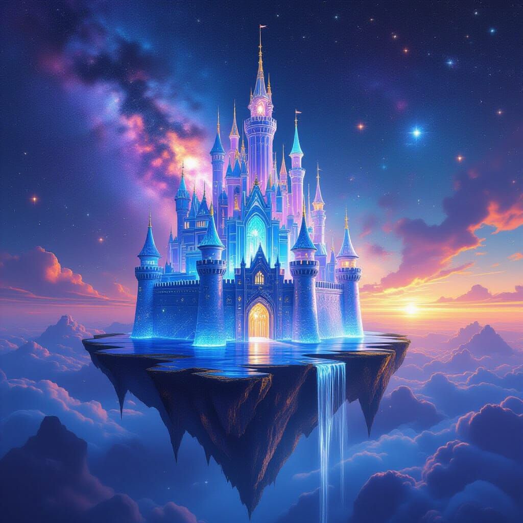 Glass Castle on Floating Island in Cosmic Ocean