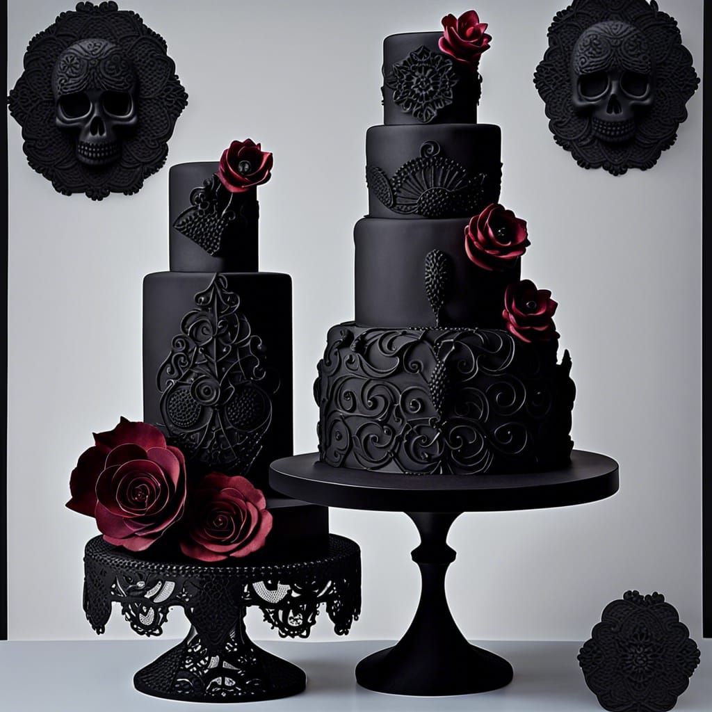 Elegant Goth Cakes with Dark Floral Motifs