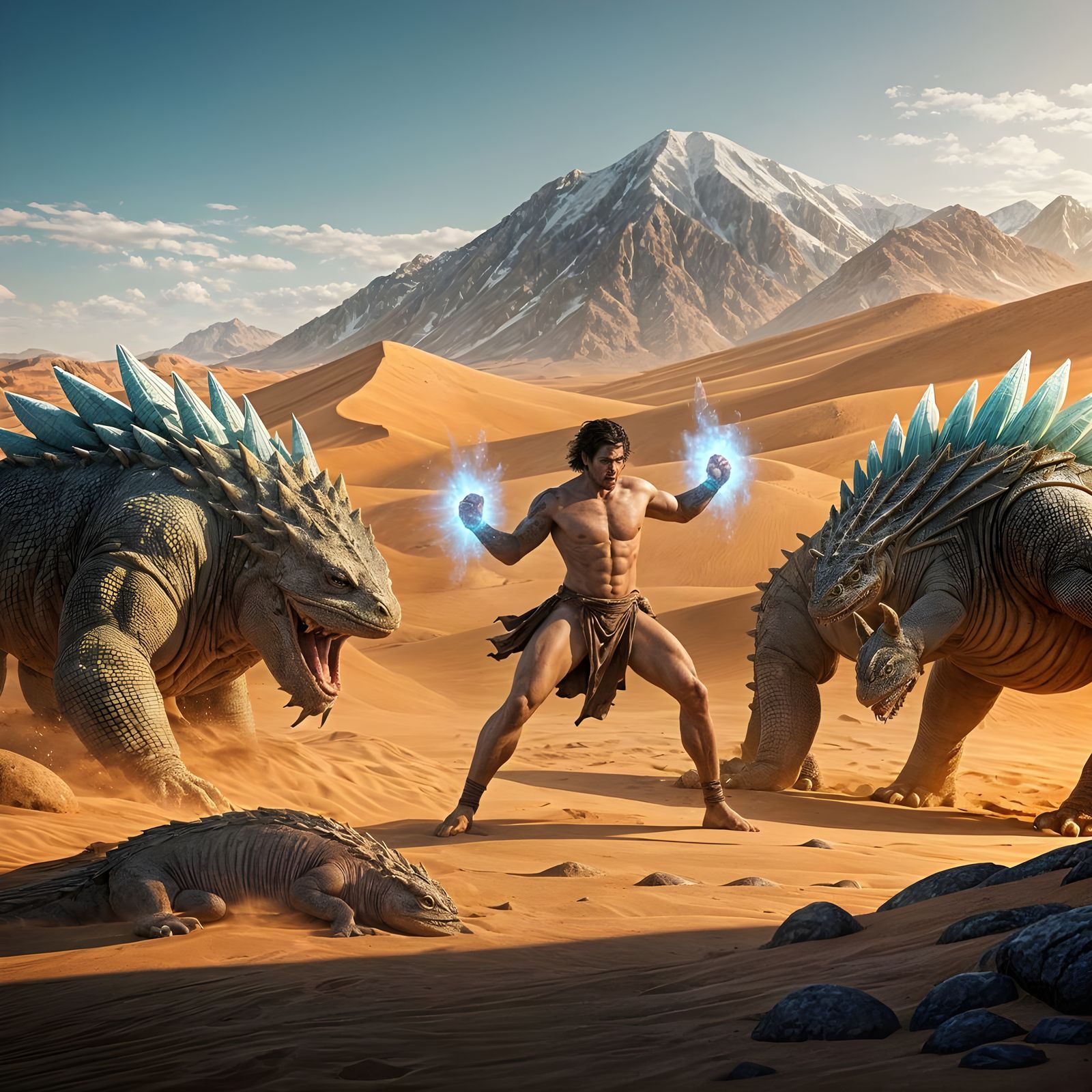 Desert Battle: Tattooed Warrior vs Sand Demons