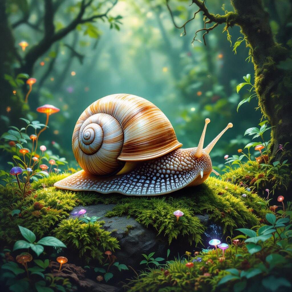 Contemplative Snail Shell with Intricate Carvings as Oil Pai...