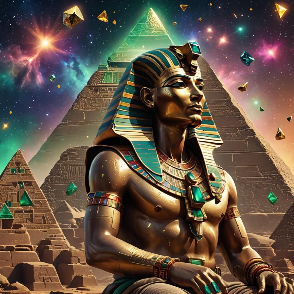 Egyptian Pharaoh with Emerald Pyramid, Matte Painting