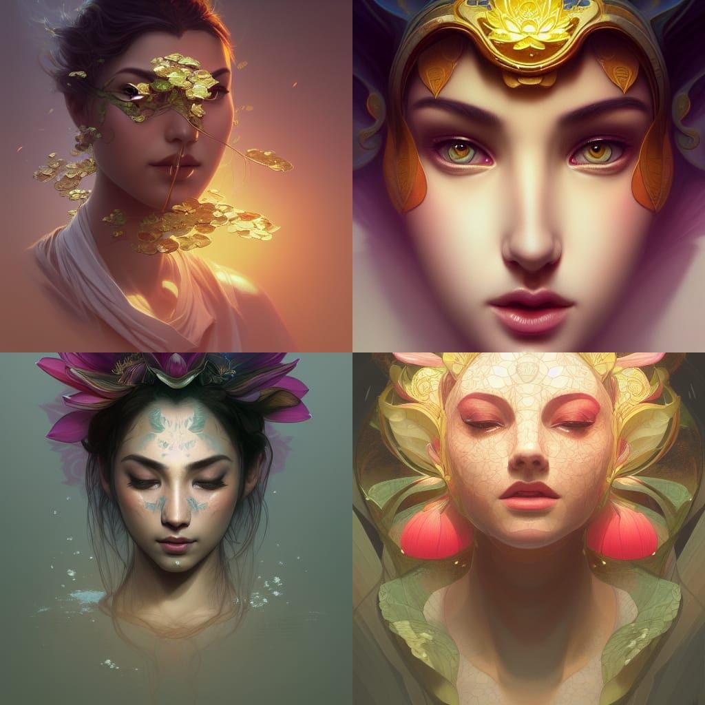 Detailed Lotus Flower Portrait in Digital Art Style