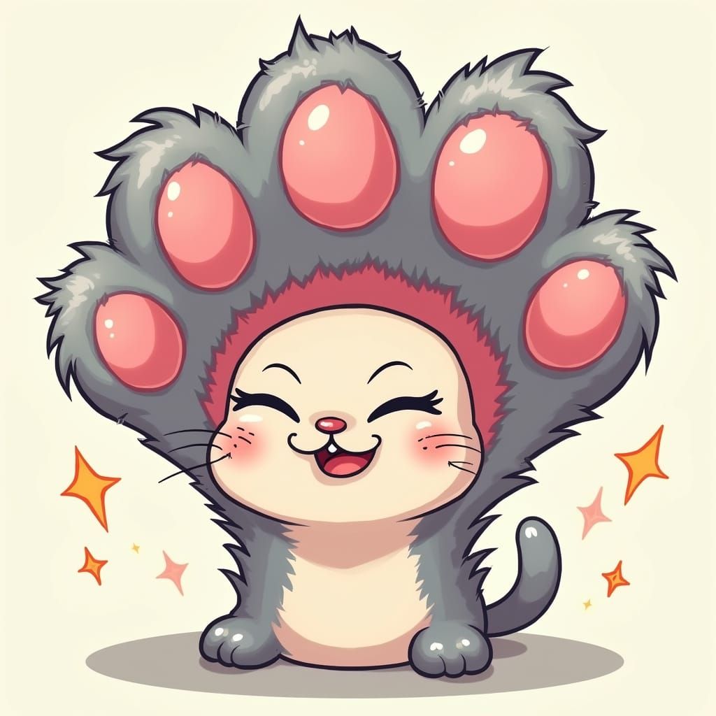 Cartoon Cat Squishes Bald Head in a Whimsical, Classic Carto...