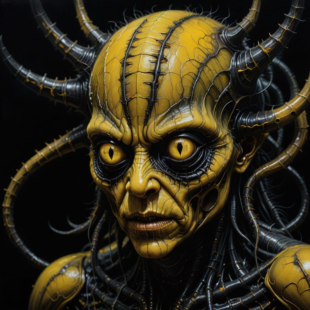 Surreal Yellow-Skinned Monster in Oil Painting Style