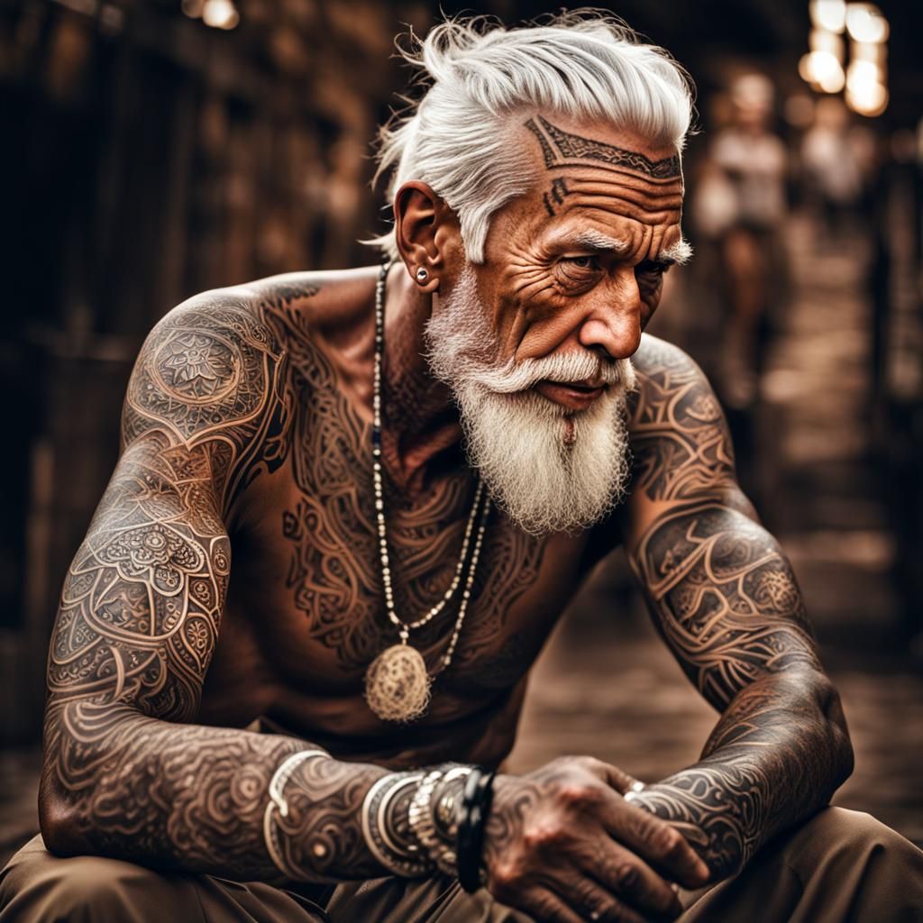 Fantasy Man with Magic Glowing Tattoos