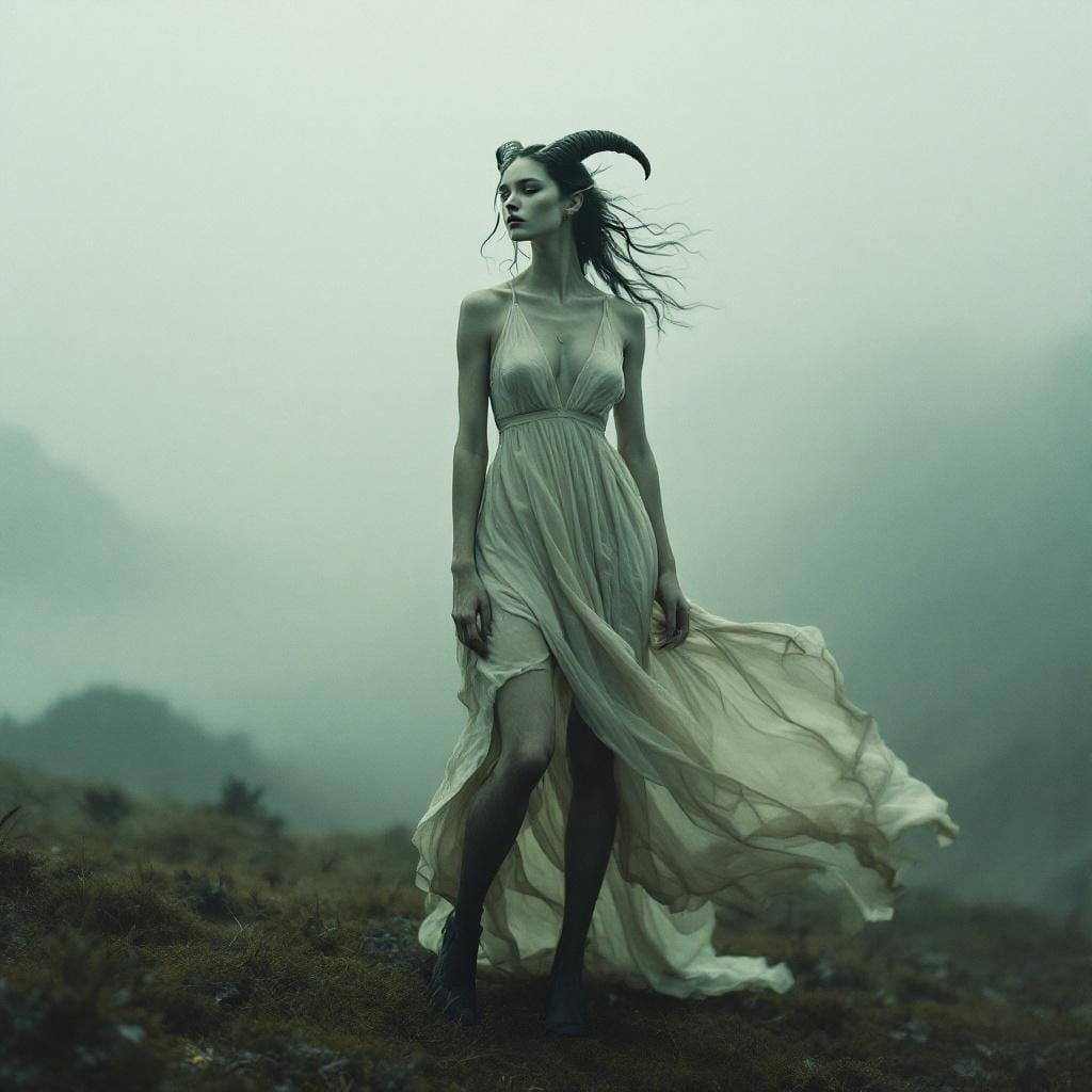 Woman with Goat Legs in Cinematic Film Still