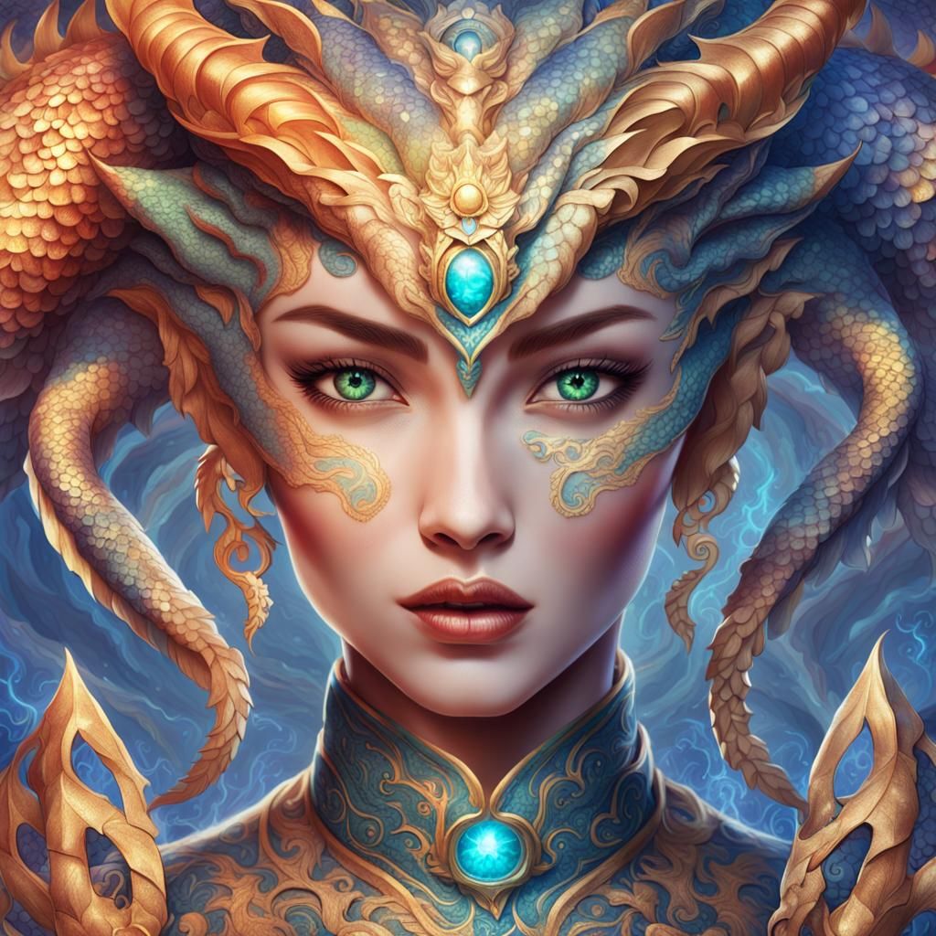 Graceful Half-Dragon Lady in Majestic Landscape