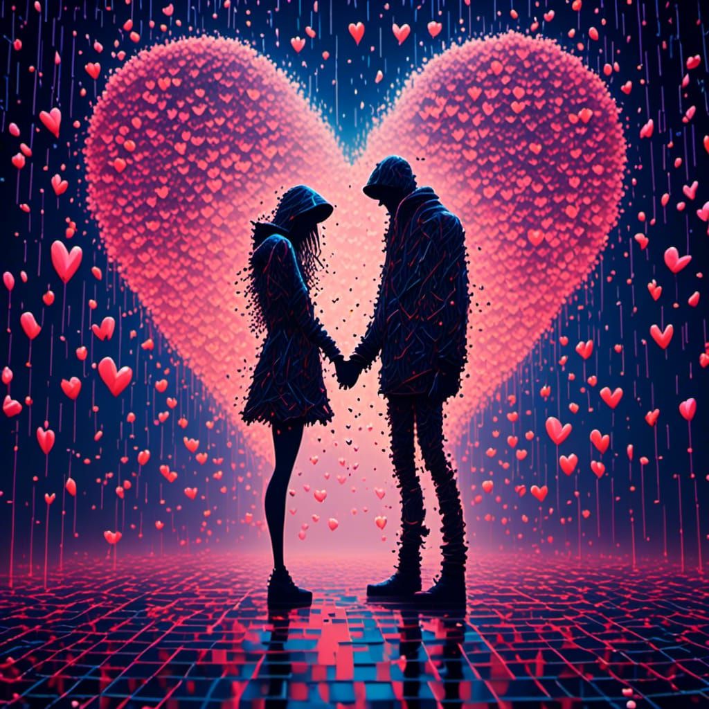 Dissolving Romantic Couple in Digital Watercolor Pointillism