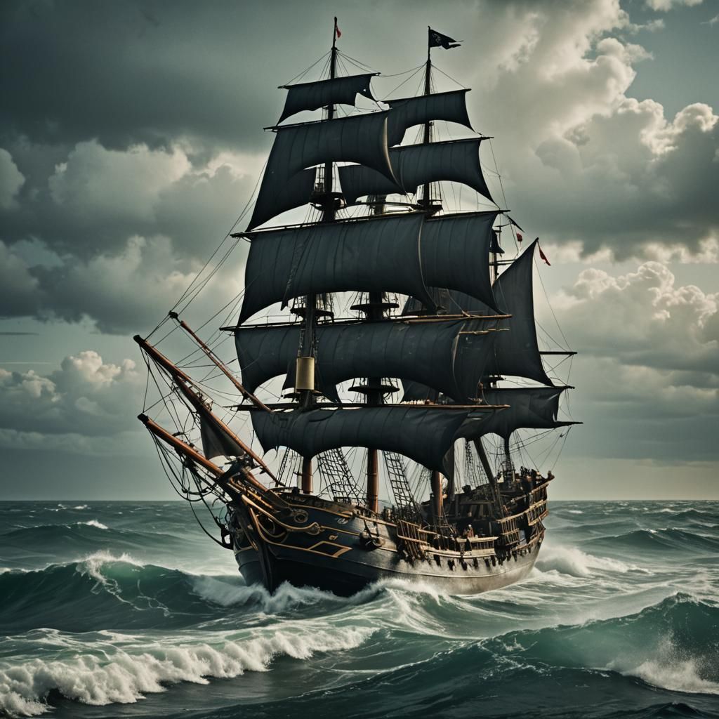 Zombie Pirate Ship on Stormy Ocean