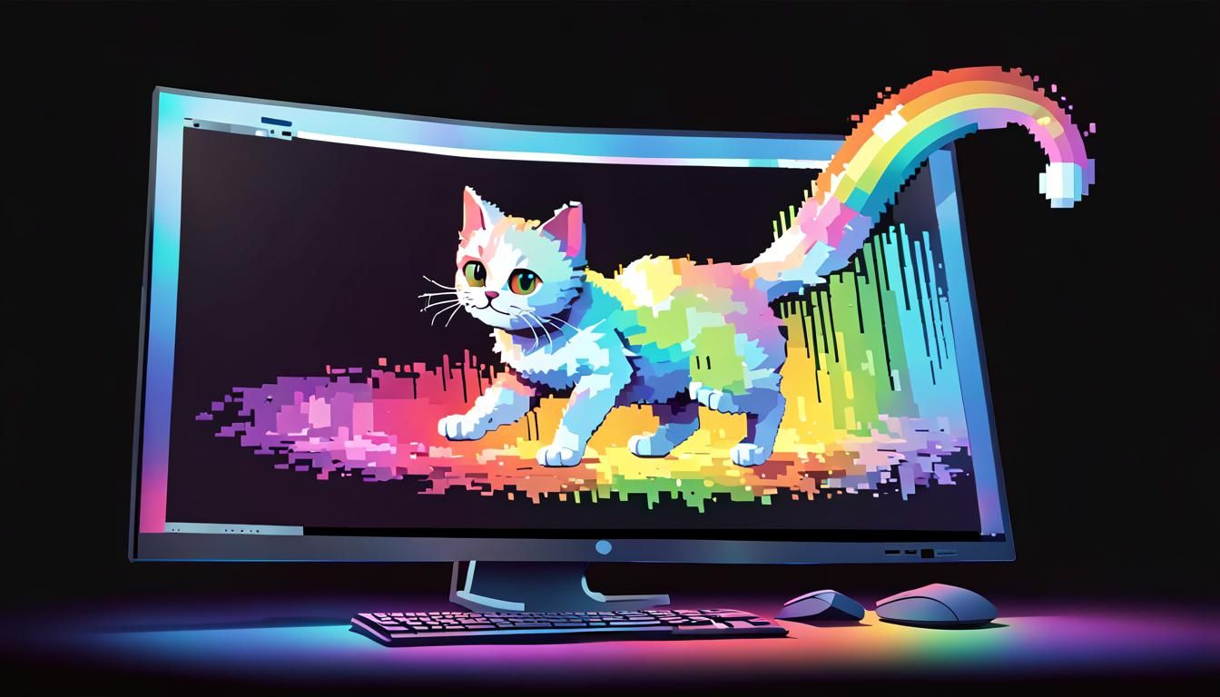 Pixelated Rainbow Cat Emerges From Screen