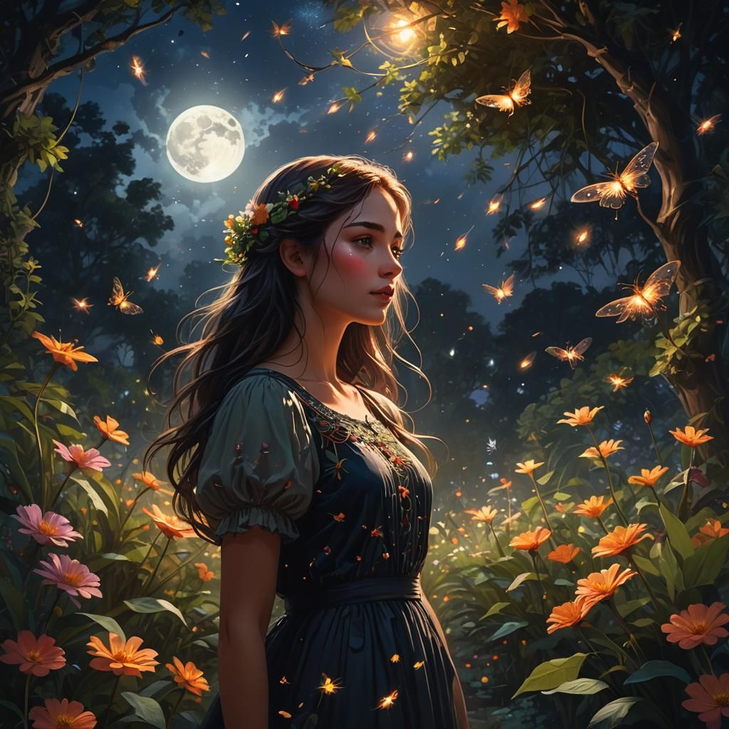 Moonlit Garden Dreamscape in Digital Art