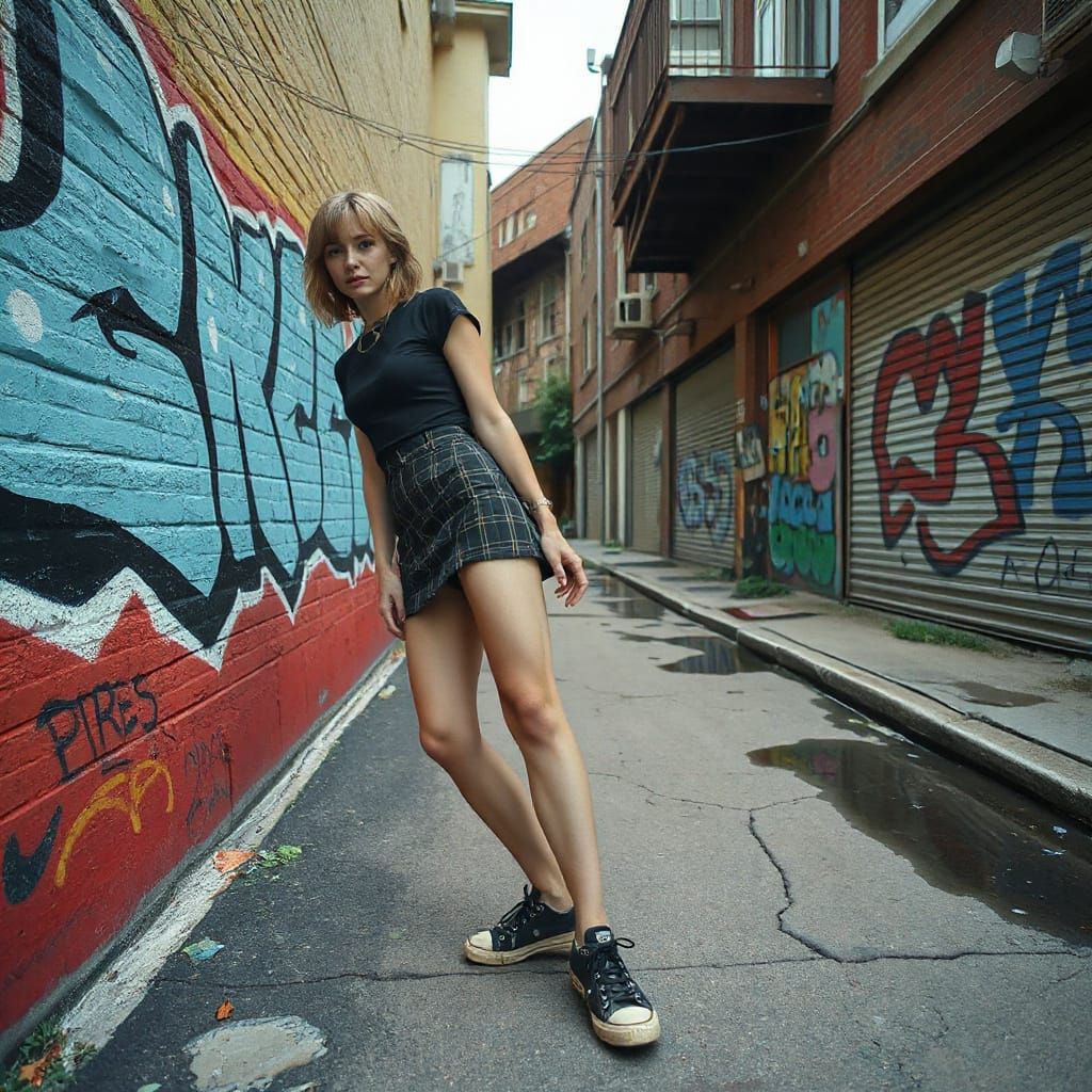 Woman in Urban Decay Graffiti Scene