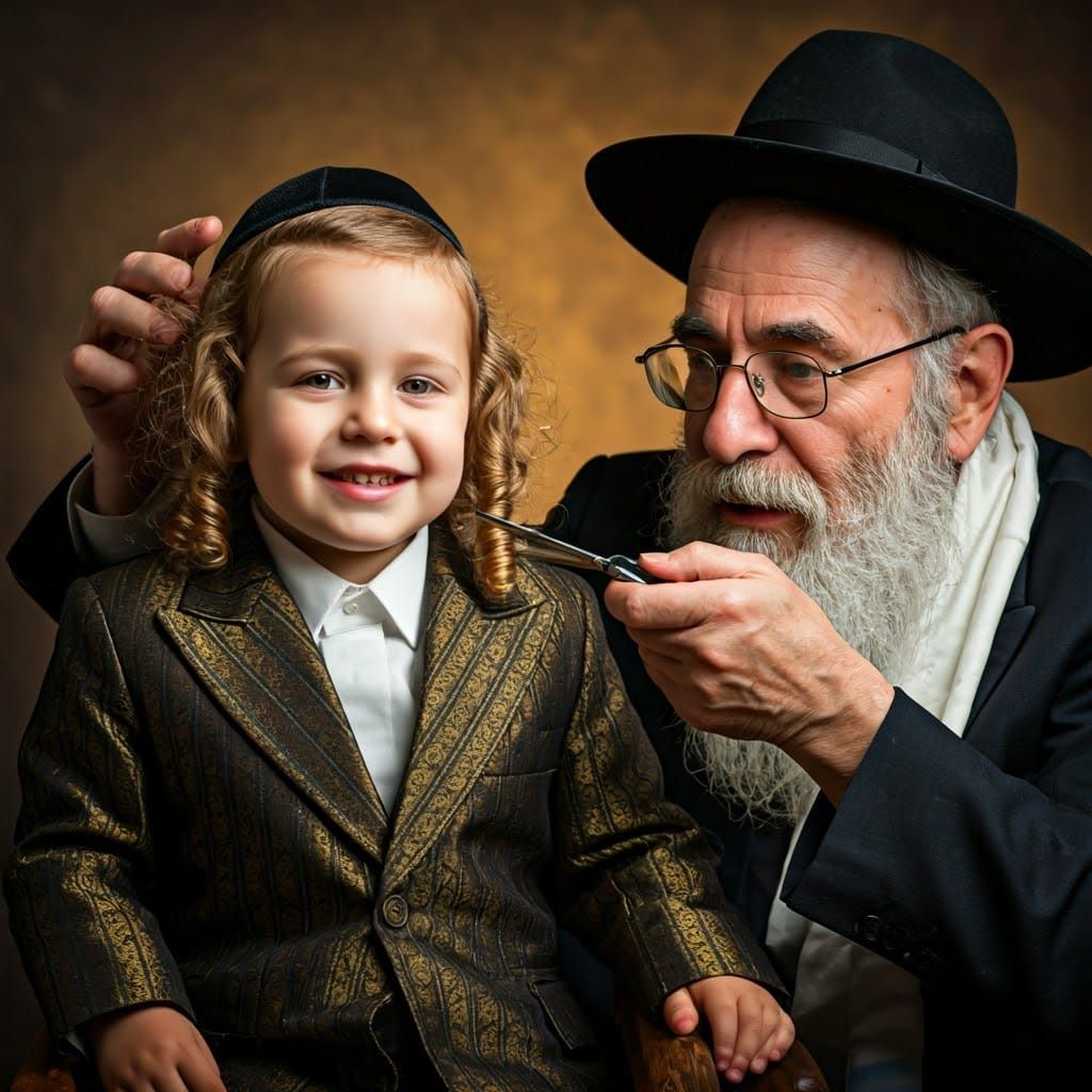 A Boy's Tender Haircut in a Rich Haredi Attire