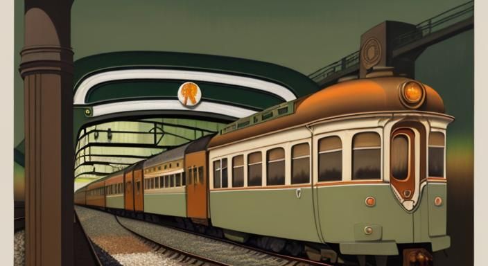 Art Deco Passenger Train in Egg-Tempera Style