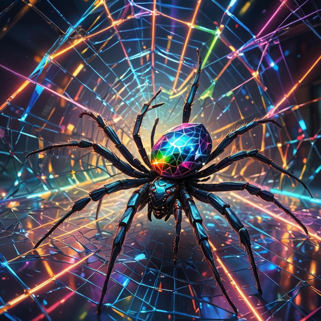 Diamond Spider Weaving Blue Laser Beams